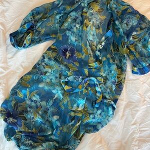 Floral Blue Kimono Robe